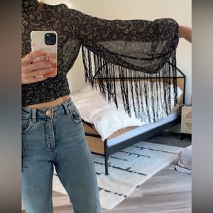 Zara paisley open back top with fringe